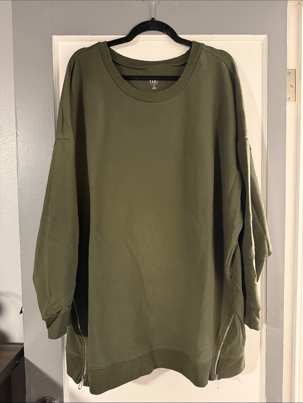 torrid Never Worn Olive Green Oversized Pullover Sweatshirt with Side Zippers
